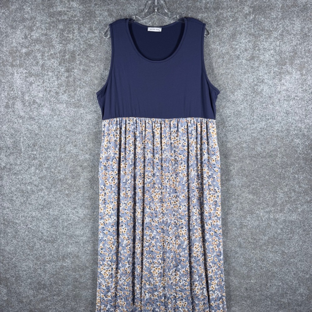 Michelle Mae Women's 2XL Navy Floral Sleeveless Maxi Dress Made in USA